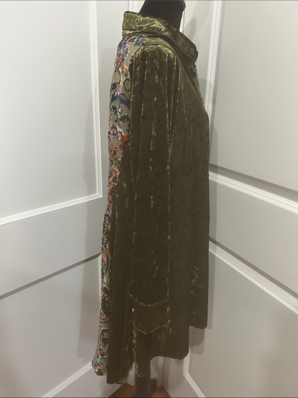 Crushed Velvet Tunic medium green  paisley Burnout sheer Whimsigoth Boho A Line - Picture 14 of 15